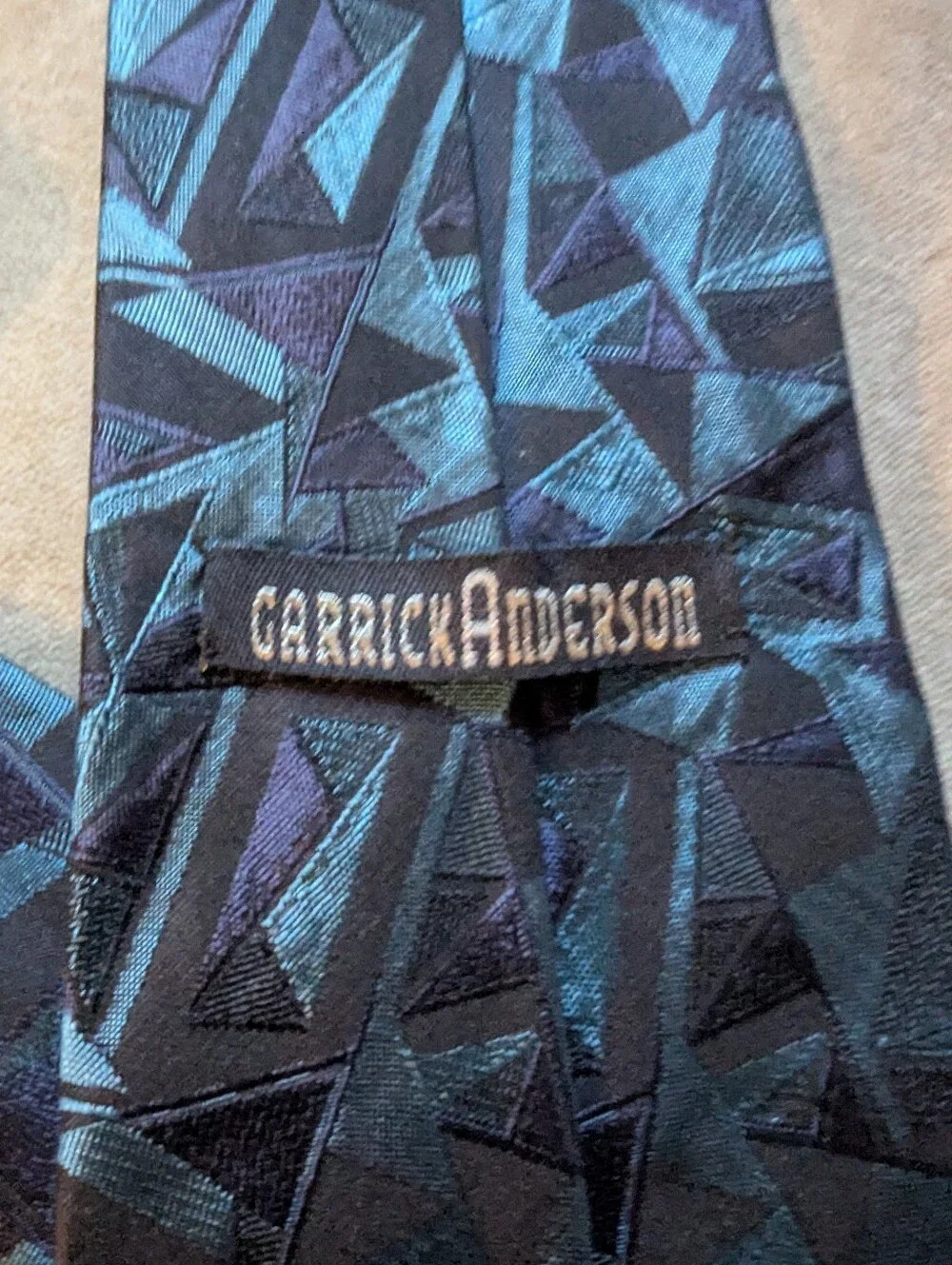 Vintage Garrick Anderson Silk Tie Abstract Geometric Blue